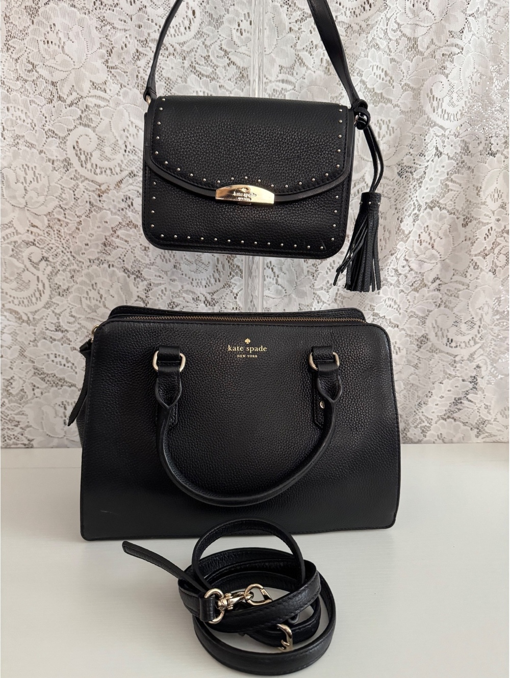 Kate Spade Black Leather Handbag & Studded Crossbody 2-Piece Bundle
